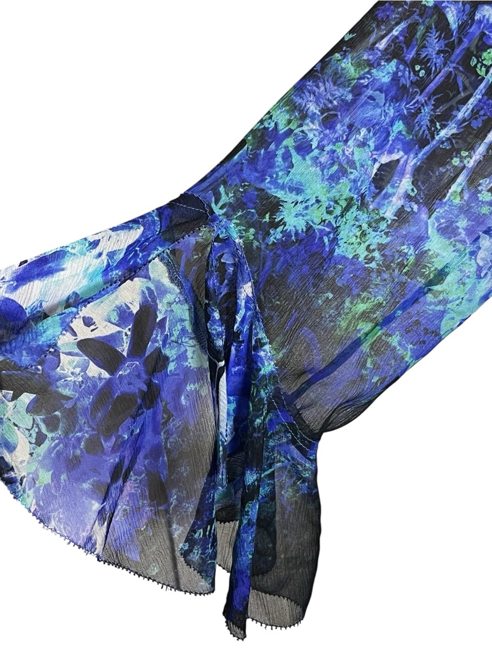 Elie Tahari 100% Silk Blue Watercolor Floral Abstract Bell Sleeve Blouse XL - Picture 6 of 11